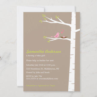 Modern inbjudan till Bird Birch Baby Shower - flic