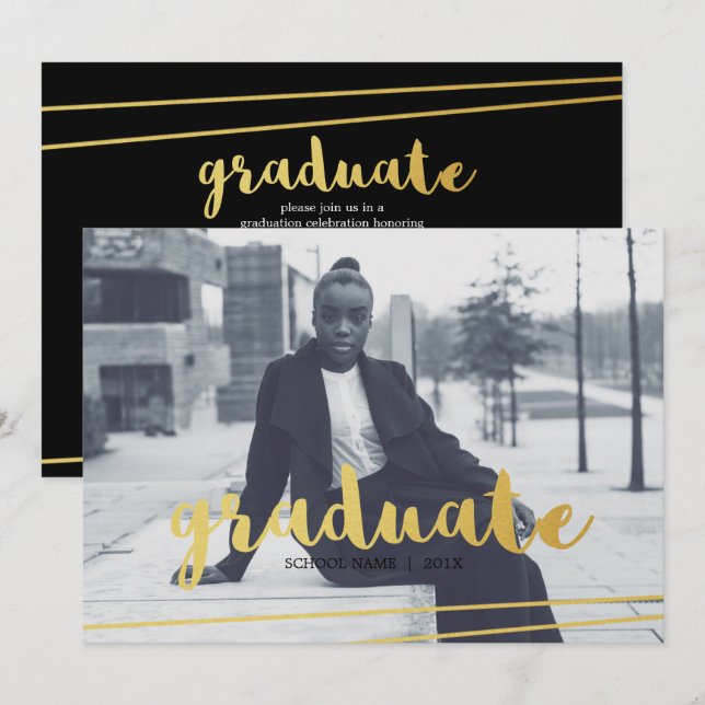 Modern inbjudan till Black, Guld och White Student (Fram/baksida)