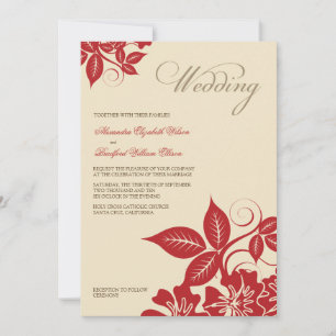 Modern inbjudan till Blommigt Red/Cream-bröllop