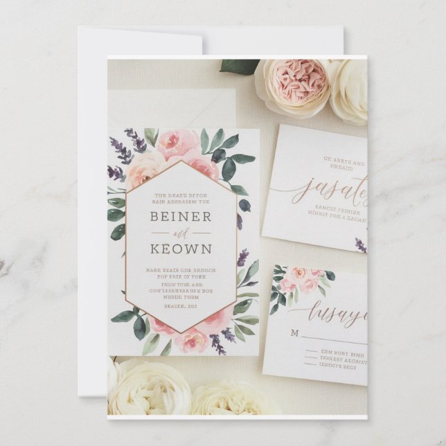 Modern inbjudan till botaniskt vattenfärgsbröllop  (Framsida)