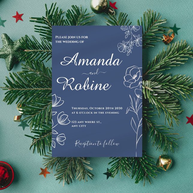 Modern inbjudan till bröllop med blå Blommigt (Skapare uppladdad)