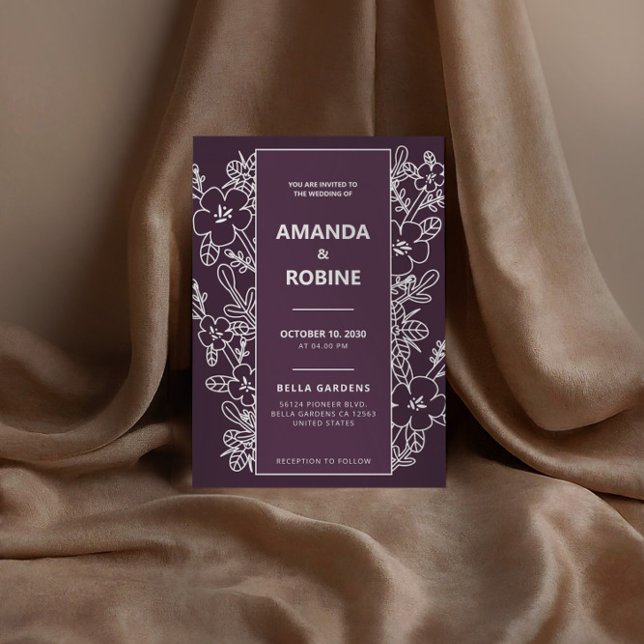 Modern inbjudan till bröllop om Lila Blommigt  (Skapare uppladdad)