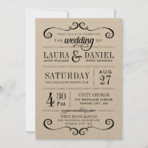 Modern inbjudan till bröllopsbröllop med Rustic Ty
