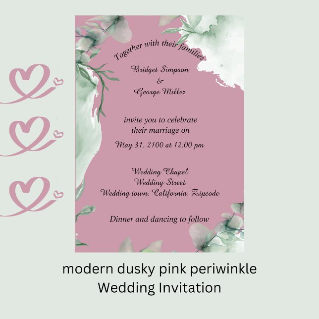Modern inbjudan till dusky rosa periwinkle Wedding (modern dusky pink periwinkle Wedding Invitation by wedding Hobinishop)