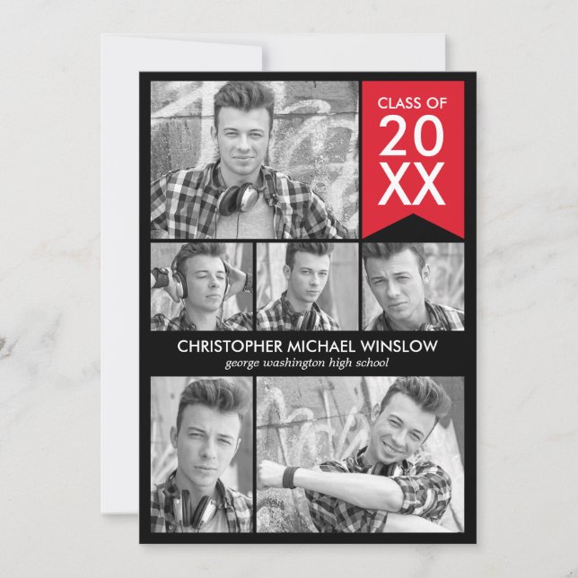 Modern inbjudan till Flagga Studenten - Röd (Framsida)