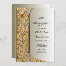 Modern inbjudan till Förlovning i Guld Ornate