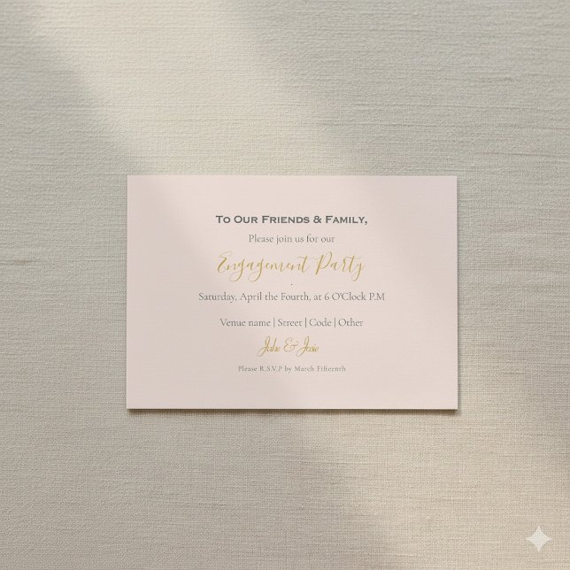 Modern inbjudan till förlovningsfest för fotorosa (Modern photo pink and gold engagement party invitation card.)