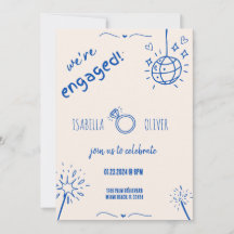 Modern inbjudan till Förlovningsfesten Blue Hand p