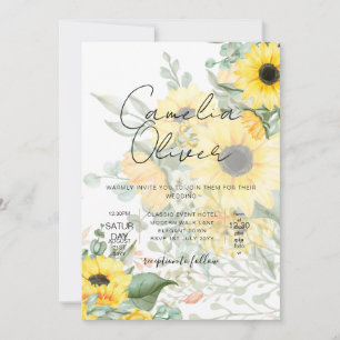Modern inbjudan till fotobröllop med solblommor