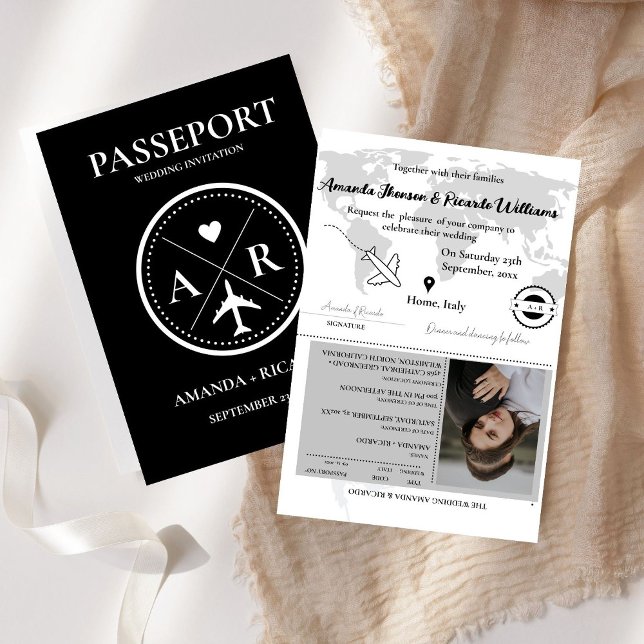 Modern inbjudan till fotobröllop med svart pass (Skapare uppladdad)