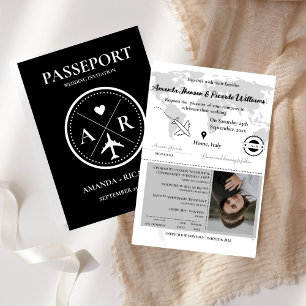 Modern inbjudan till fotobröllop med svart pass