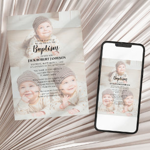 Modern inbjudan till fotokollage-baptism