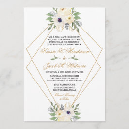 Modern inbjudan till Geometrisk Blommigt Vit och G