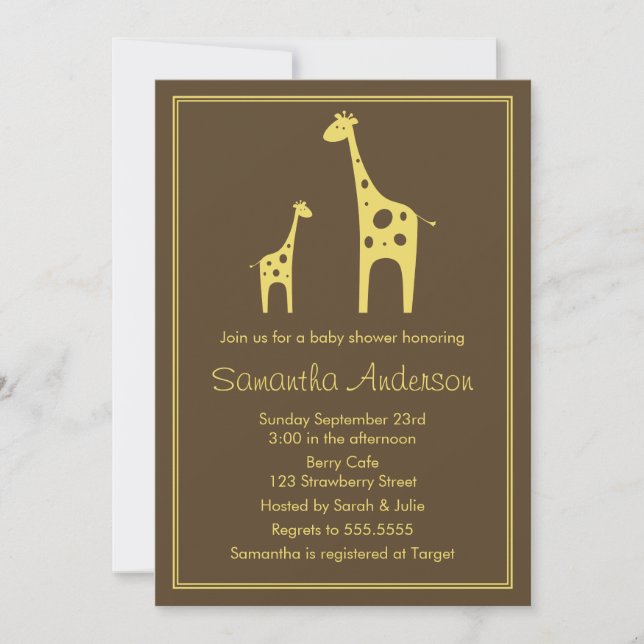 Modern inbjudan till Giraffe Baby Shower - Neutral (Framsida)