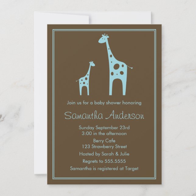Modern inbjudan till Giraffe Baby Shower - pojke (Framsida)