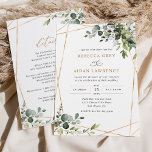 Modern inbjudan till Greenery Guld med information<br><div class="desc">Den här eleganten innehåller blandade vattenfärgsgröna löv parade med ett klassserif & delikat sans font in black,  med utrymme för att lägga till information på baksidan. Matchande objekt är tillgängliga.</div>