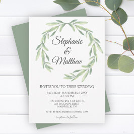 Modern inbjudan till Greenery Wedding i vattenfärg
