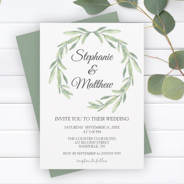 Modern inbjudan till Greenery Wedding i vattenfärg (Modern Watercolor Greenery Wedding Invitation)