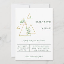 Modern inbjudan till Guld Geometric Greenery Weddi