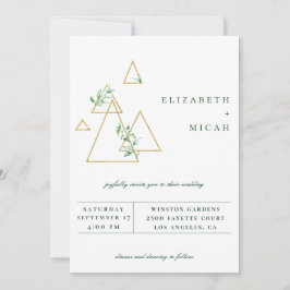 Modern inbjudan till Guld Geometric Greenery Weddi
