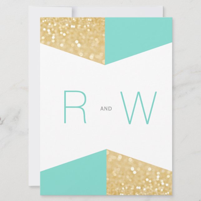 Modern inbjudan till Guld Glitter & Teal Wedding (Framsida)