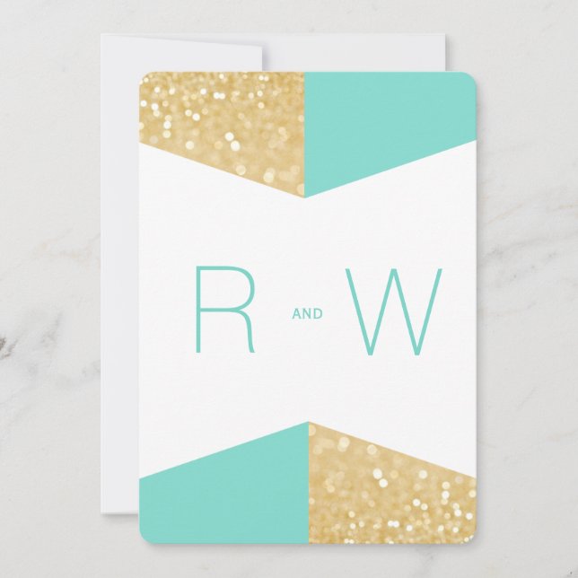 Modern inbjudan till Guld Glitter & Teal Wedding (Framsida)