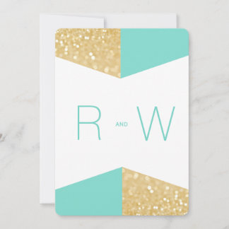 Modern inbjudan till Guld Glitter & Teal Wedding