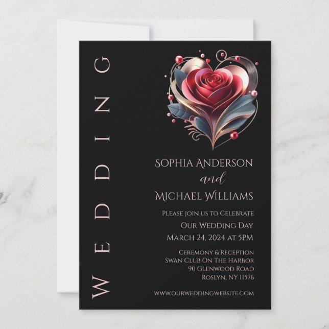 Modern inbjudan till Hjärtformade Ro-bröllop (Framsida)