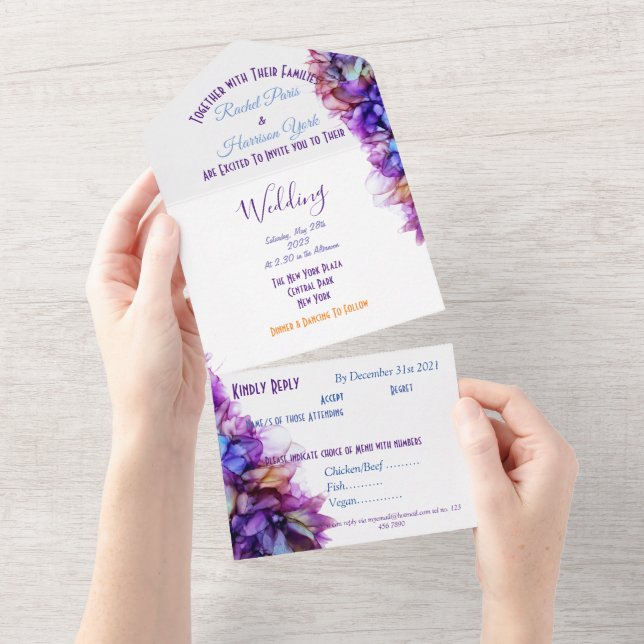 Modern inbjudan till Lila Violet Wedding i Abstrak (Avrivbar del)