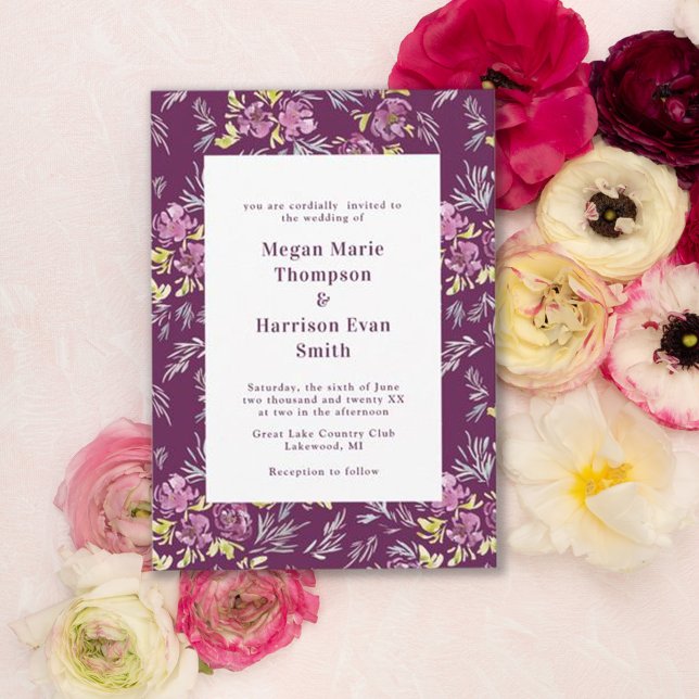 Modern inbjudan till Lila Watercolor Flower Weddin (Skapare uppladdad)