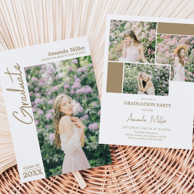 Modern inbjudan till meddelande om fotot Studenten (Modern Graduation Photo Announcement Invitation with Front and Back)