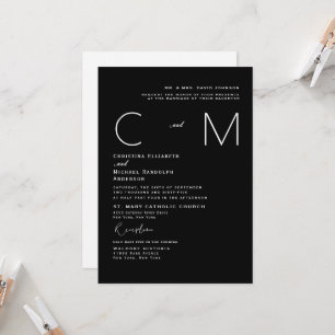Modern inbjudan till Monogram B/W Bröllop