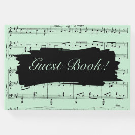 Modern inbjudan till musikbröllop med svart och Gr Gästböcker