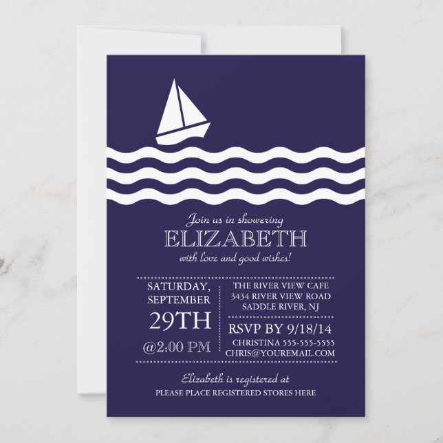 Modern inbjudan till Nautical Baby Shower för sege (Framsida)