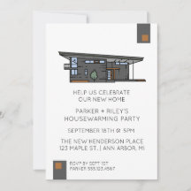 Modern inbjudan till nya hemmets uppvärmningsparti