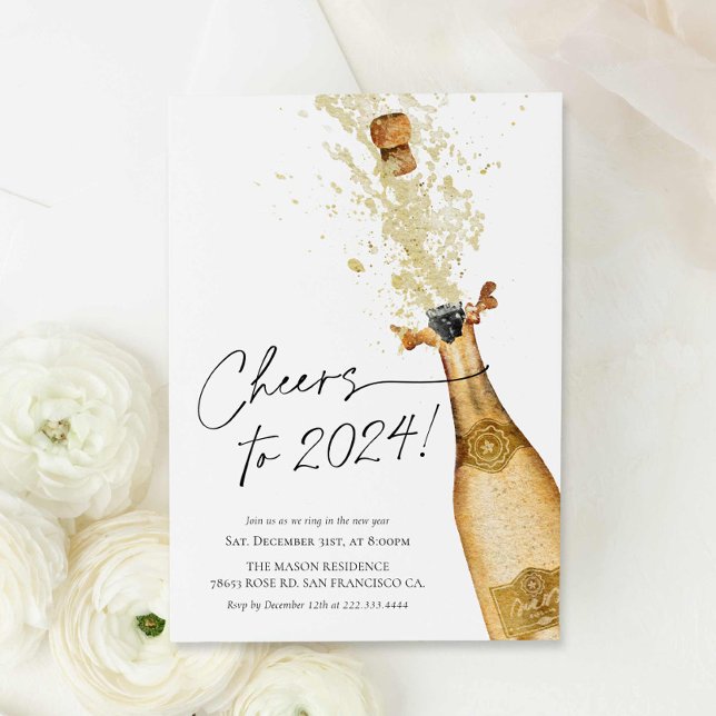 Modern inbjudan till nyårspartiet (Cheers to 2024! New years eve party Invitation)