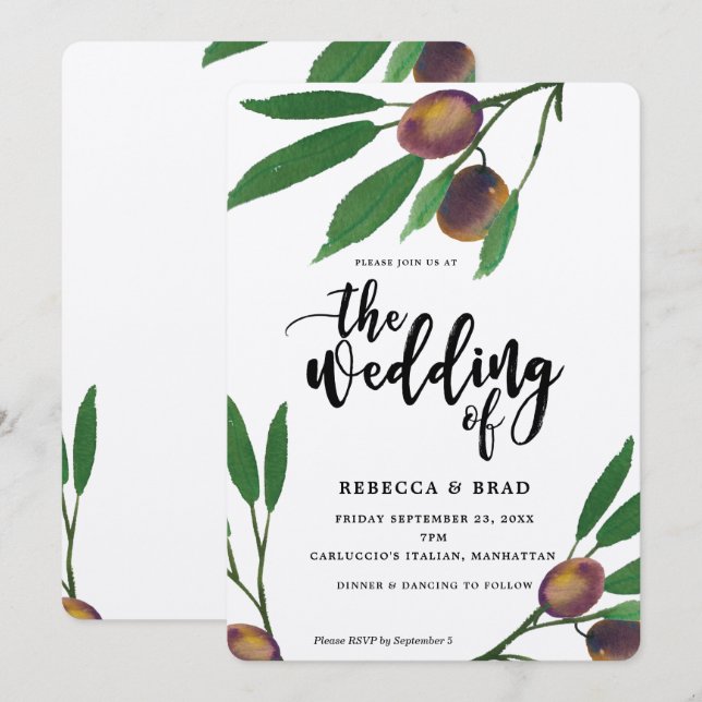 Modern inbjudan till olivlubkan till lagret (Fram/baksida)