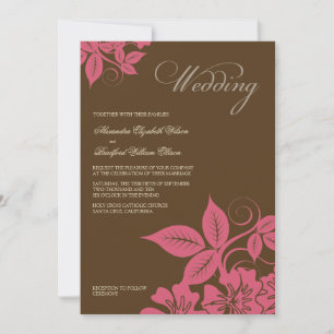 Modern inbjudan till Rosa/Brun Blommigt bröllop