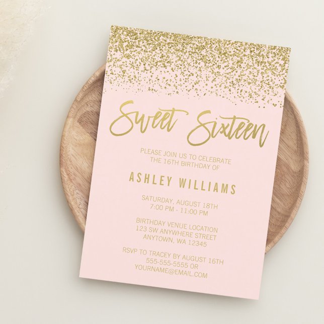 Modern inbjudan till  Rosa Guld Glitter Sweet 16 (Skapare uppladdad)