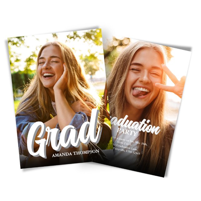 Modern inbjudan till Studentfest med flera foton (Grad photo invitation template.)