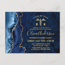 Modern inbjudan till Studentfesten Guld Blue RN