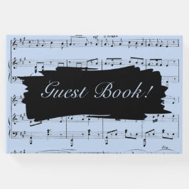 Modern inbjudan till svart- och blåmusikbröllop gästböcker