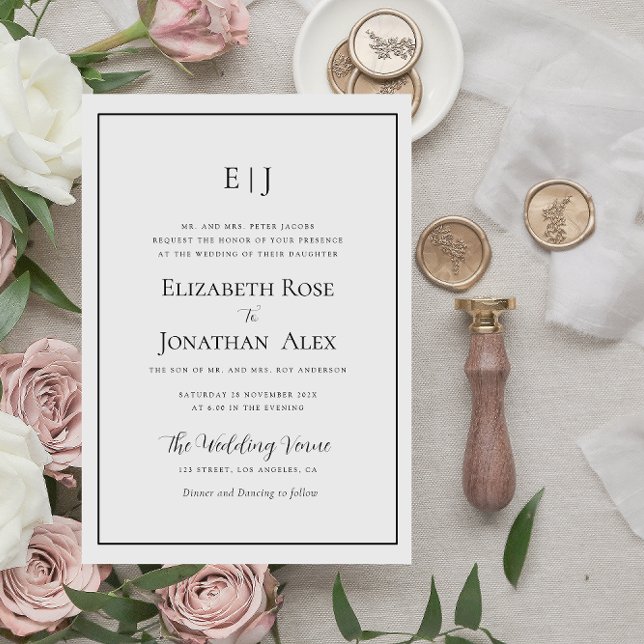 modern inbjudan till svartvit bröllop i ram (Skapare uppladdad)