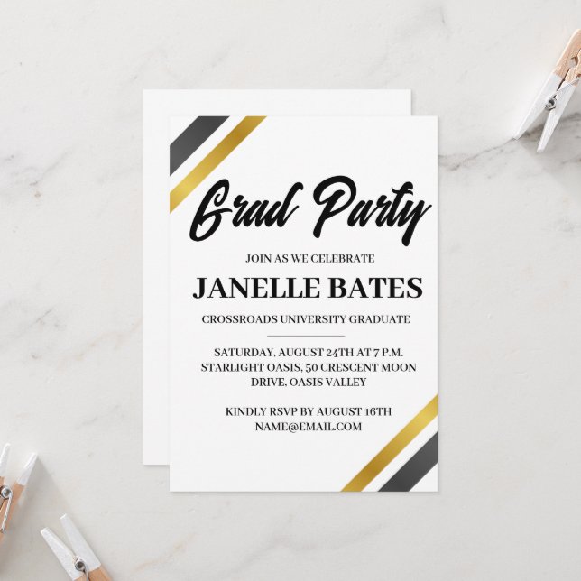 Modern inbjudan till svartvit studentfest (Fram/Back In Situ)