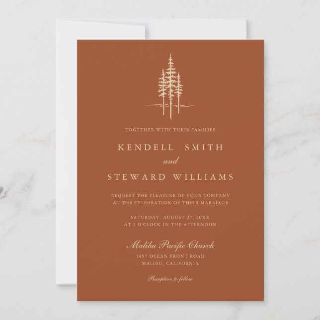 Modern inbjudan till Träd Forest Rustic Wedding (Framsida)
