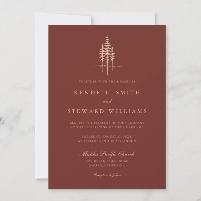 Modern inbjudan till Träd Forest Rustic Wedding (Framsida)
