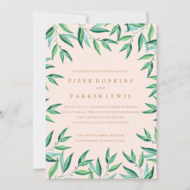 Modern inbjudan till tropisk bröllop (Framsida)