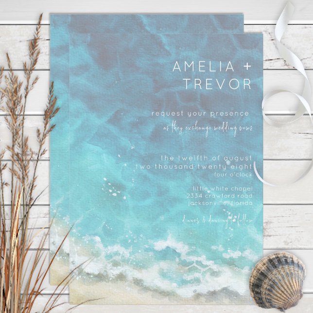Modern inbjudan till Watercolor Beach & Sea Weddin (Skapare uppladdad)
