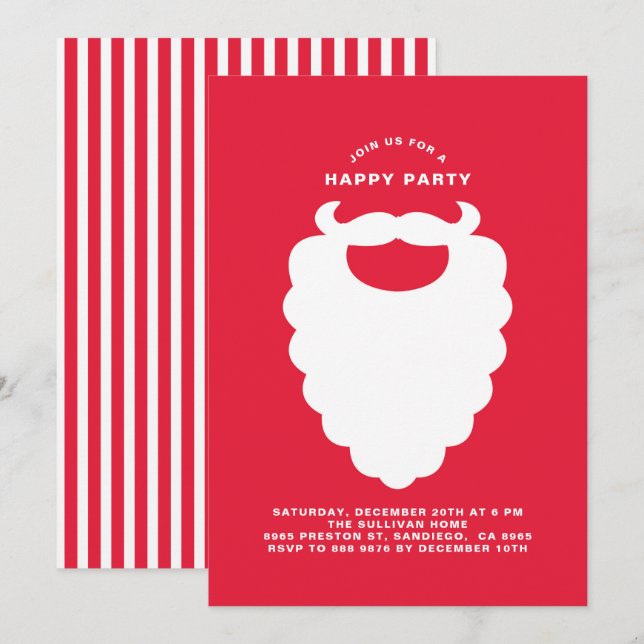 Modern inbjudan till White Santa Beard-Julfest (Fram/baksida)