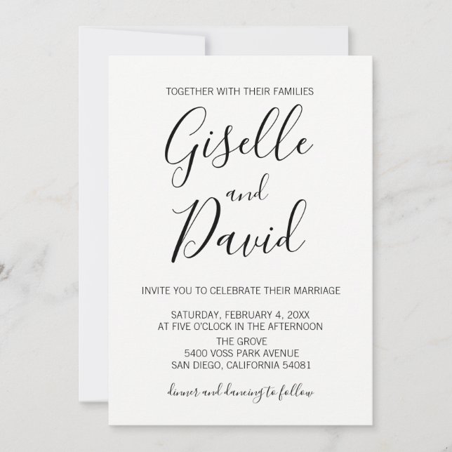 Modern inbjudan till White Script-bröllop (Framsida)